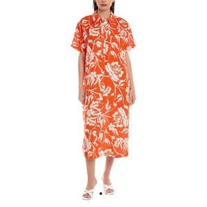 Mara Hoffman Hemp Shirtdress in Orange Floral | Oversized S